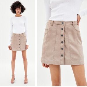 NWT Faux Suede Button Up Mini Skirt - Tan